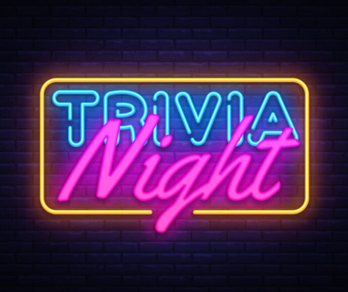 Glowing neon light that says Trivia Night