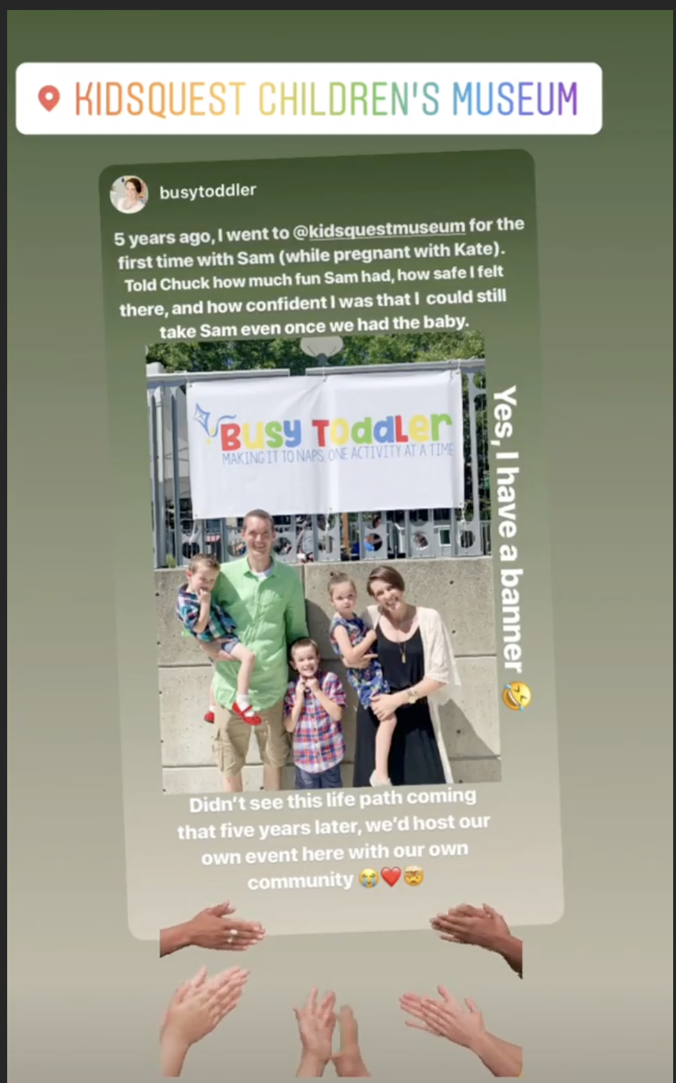 Screenshot of an instagram story from Busy Toddler advertising Kidquest Children's Museum.