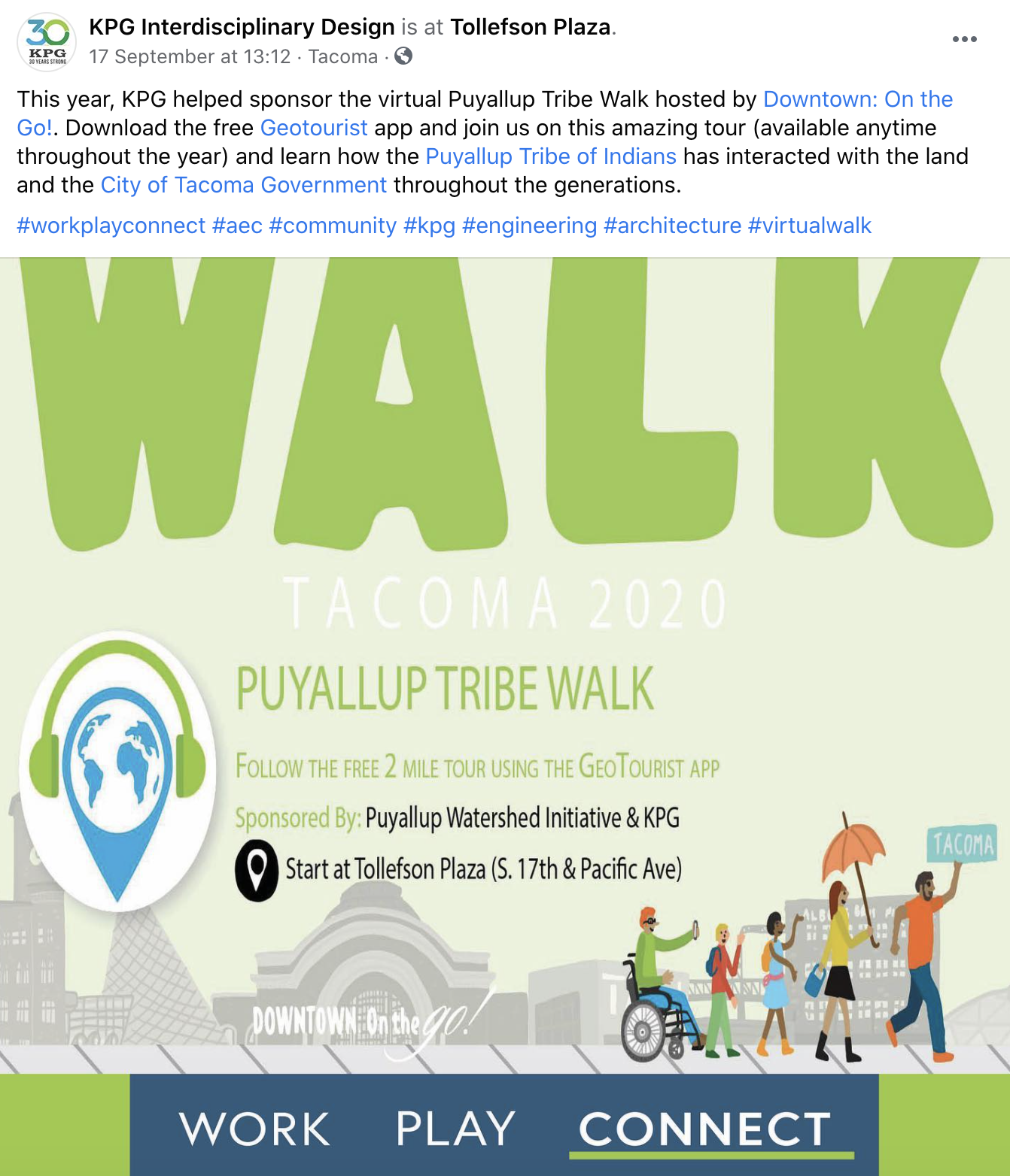 Instagram post from KPG interdisciplinary design advertising the Puyallup tribe walk.