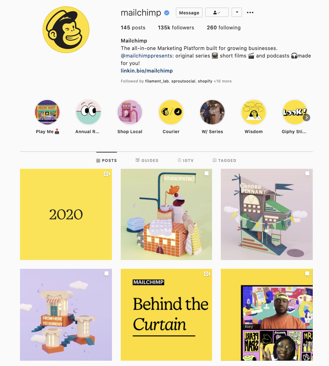 Example of brand recognition with MailChimp's Instagram screenshot.