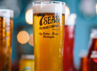 Glass of cold 7 Seas Brewery beer.