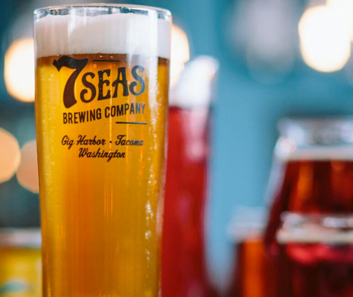 Glass of cold 7 Seas Brewery beer.