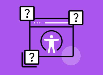 Icon of person on computer page with question marks around them.
