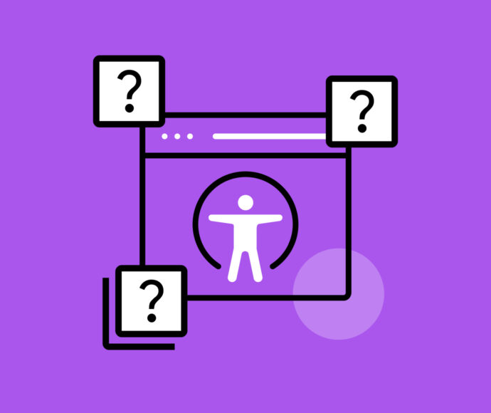 Icon of person on computer page with question marks around them.