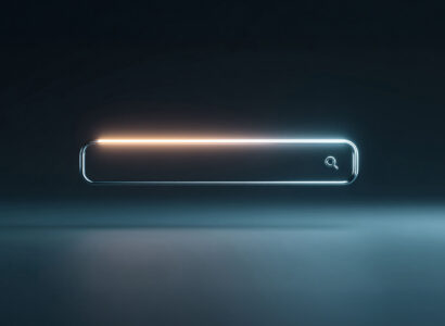 Abstract representation of modern AI search technology, featuring a glowing, futuristic search interface.