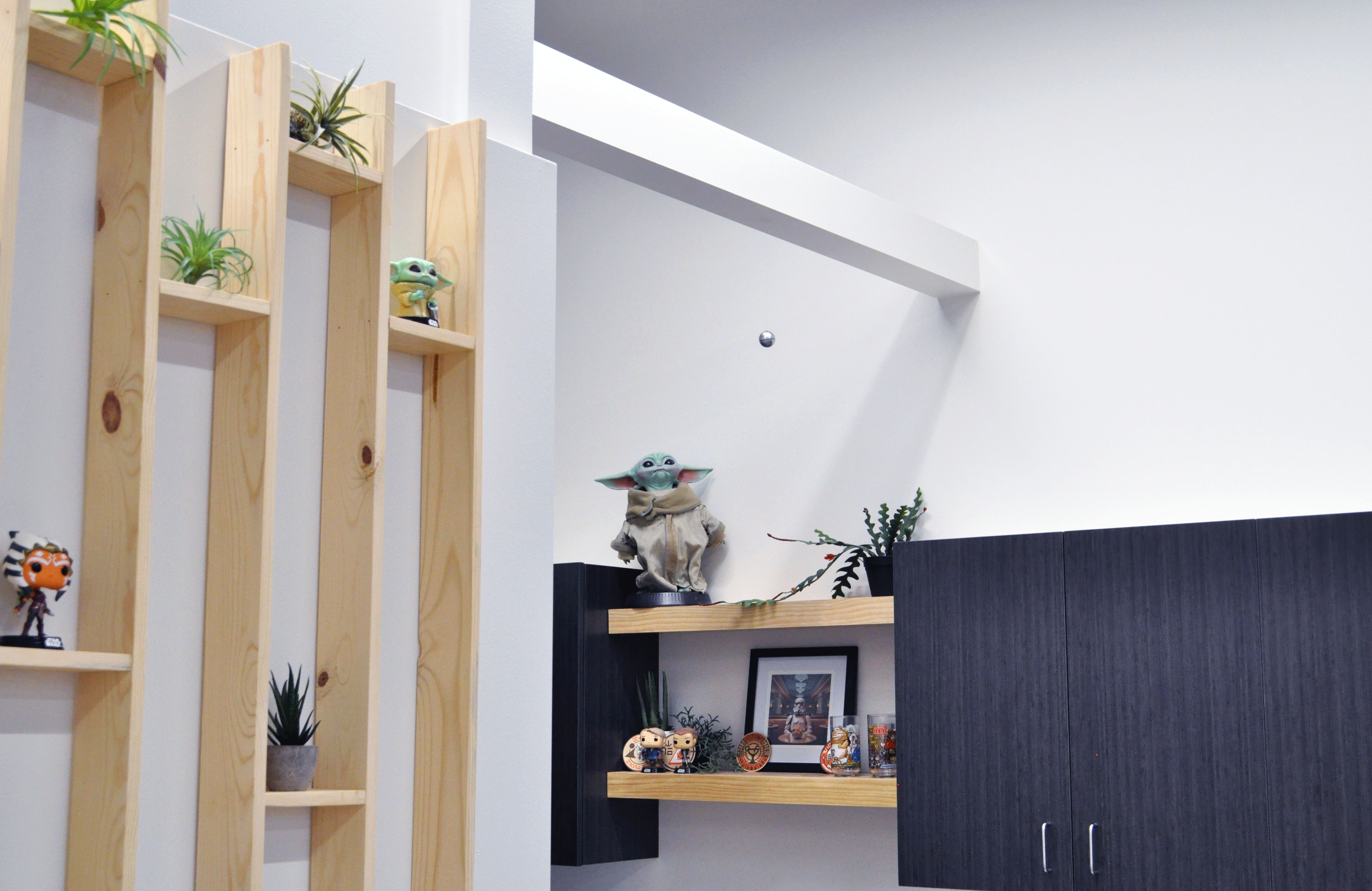 Grogu figurine on kitchen shelf
