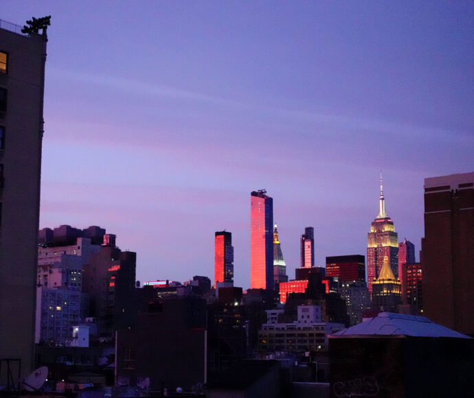 New York city skyline at sunset