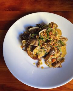 Clams served over grilled bread