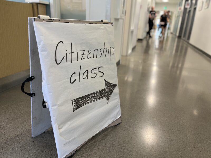 Sign reads Citizenship classes at Tacoma Community House
