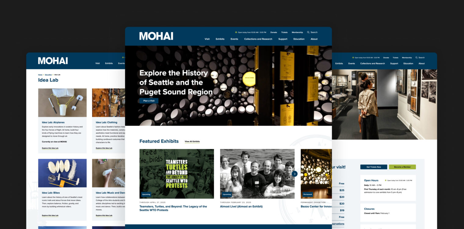 MOHAI website desktop screenshots