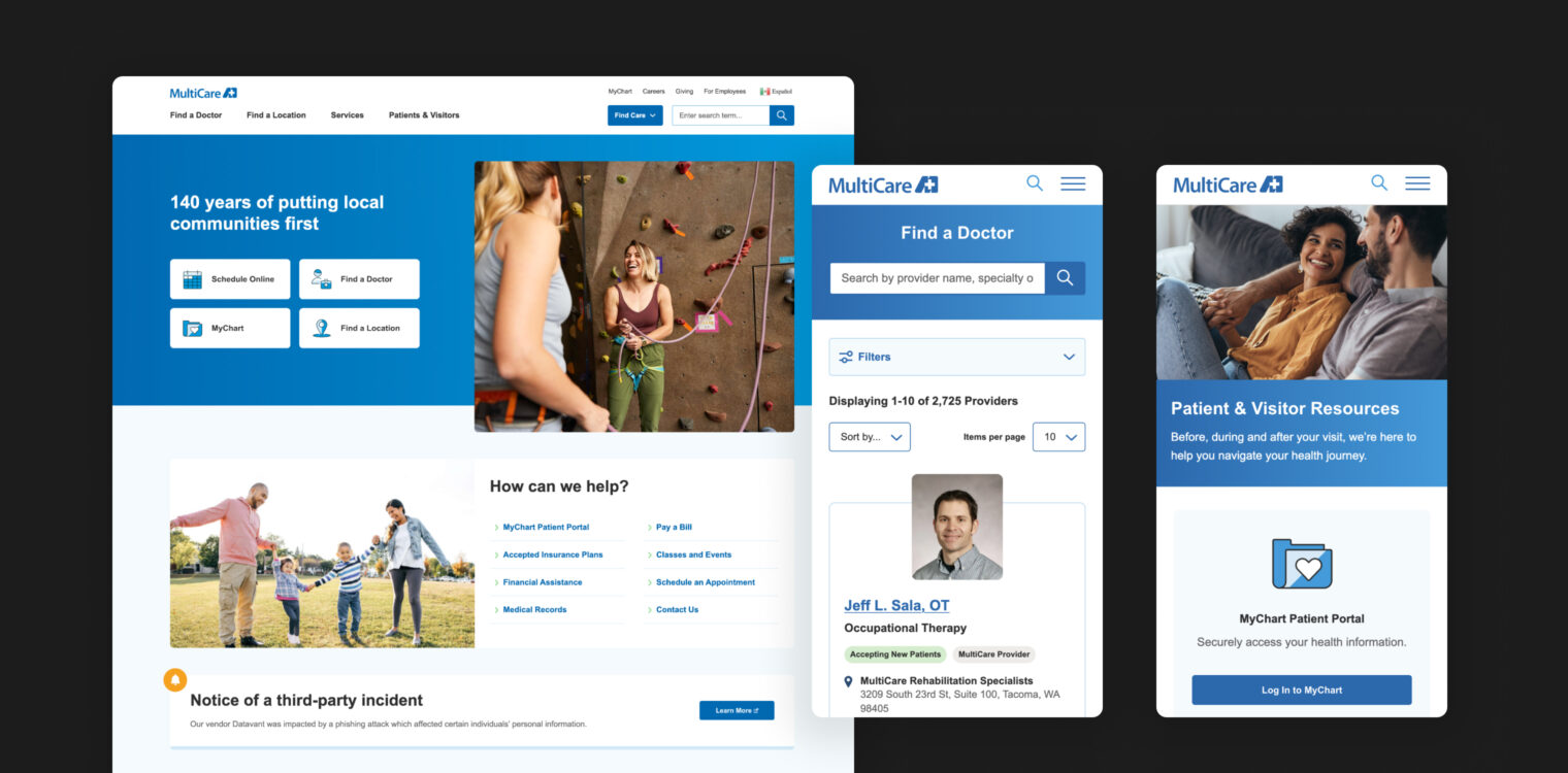MultiCare website screenshots in desktop and phone view