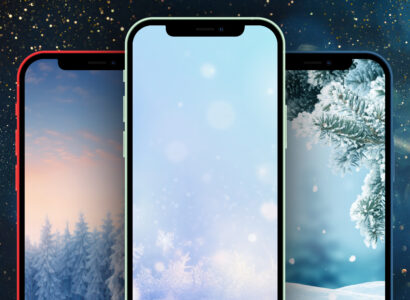 Three cellphones with different phone winter wallpapers