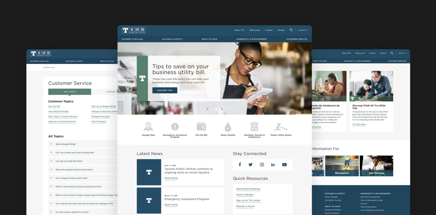 Screenshots of the Tacoma Public Utilities website.