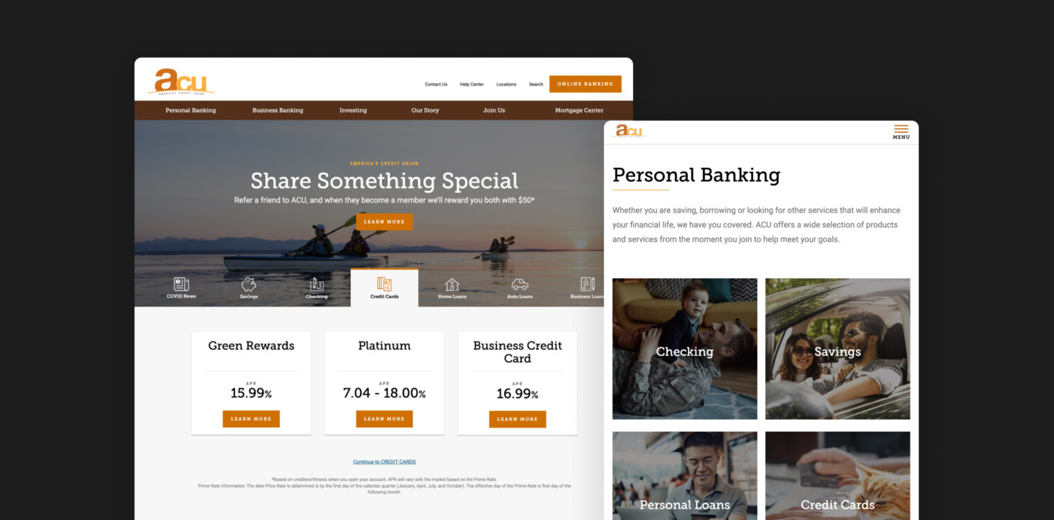 Screenshots of the America's Credit Union website.