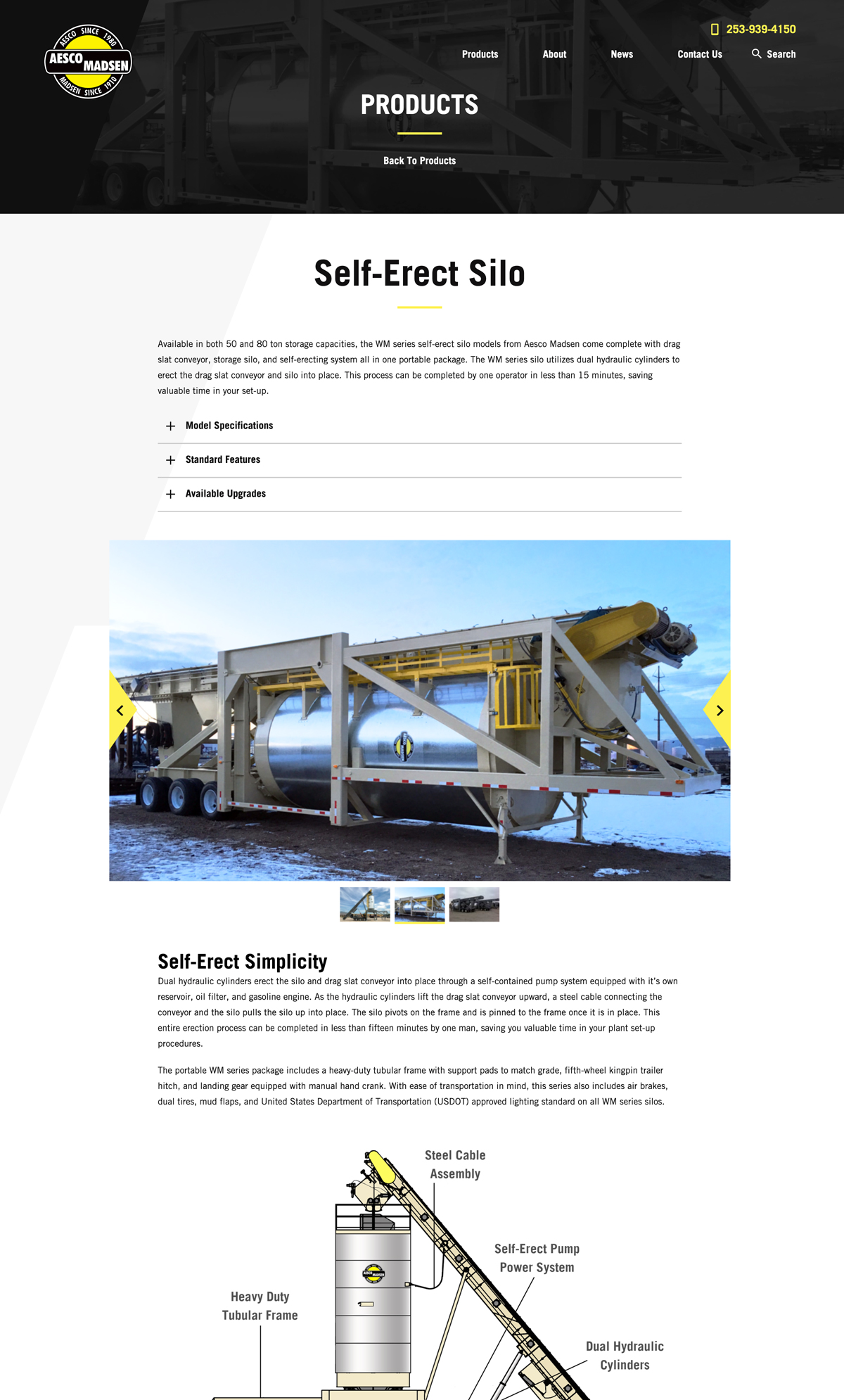 Product about website page with a photo and descriptions of a piece of manufacturing equipment