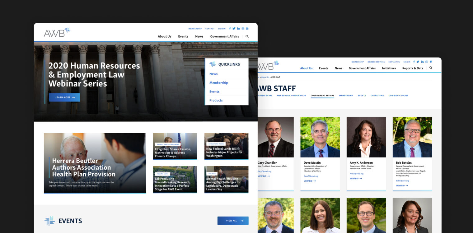 Screenshots of the Association of Washington Business website.