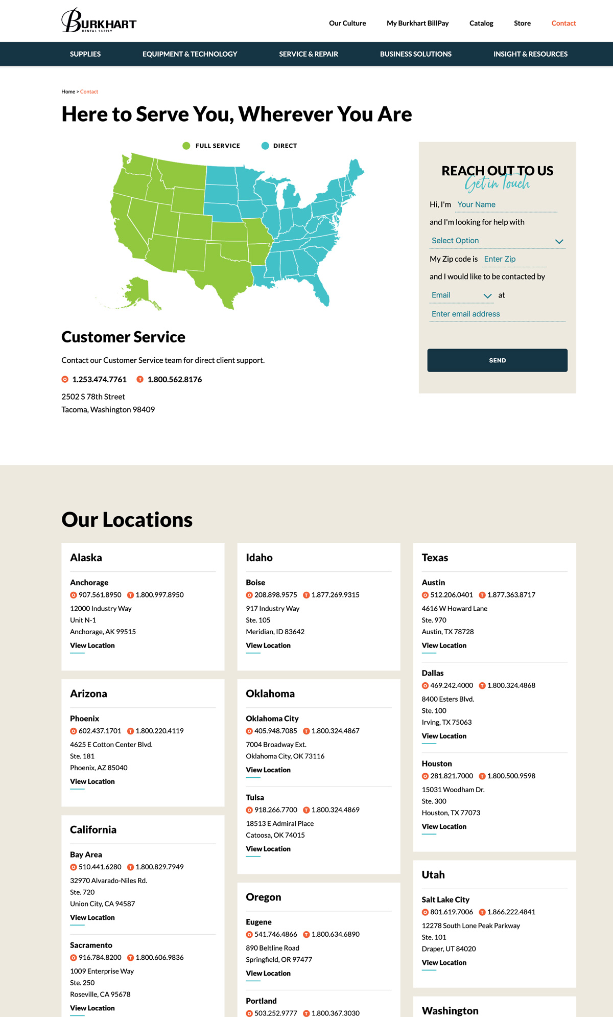 Screenshots of the Burkhart website contact page.