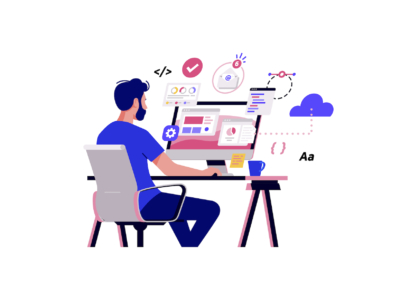 Illustration of a man working at his computer.