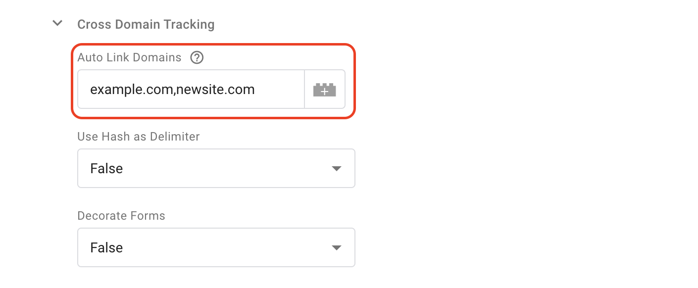 Cross-Domain tracking auto link domains setting.