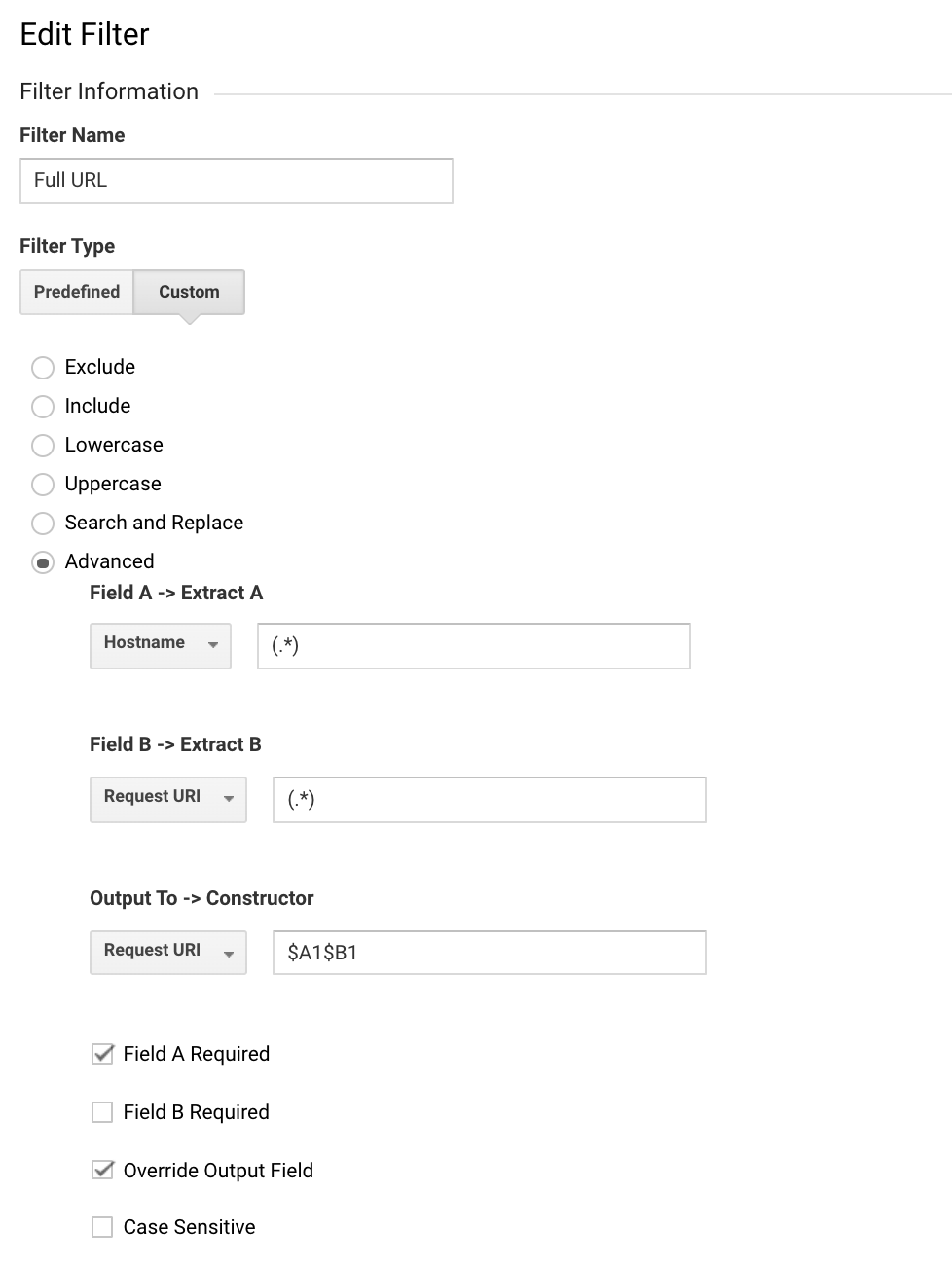 Cross-Domain tracking edit filter settings screenshot.