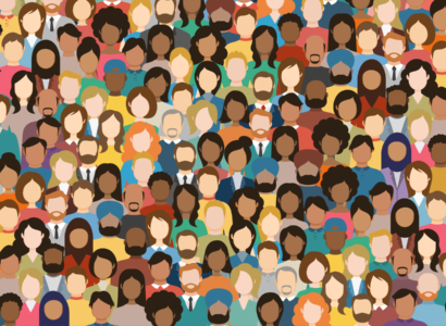 Illustration of a crowd of faces from all ethnicities and walks of life.