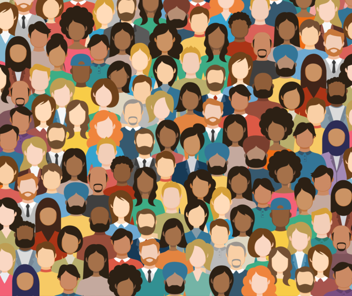 Illustration of a crowd of faces from all ethnicities and walks of life.