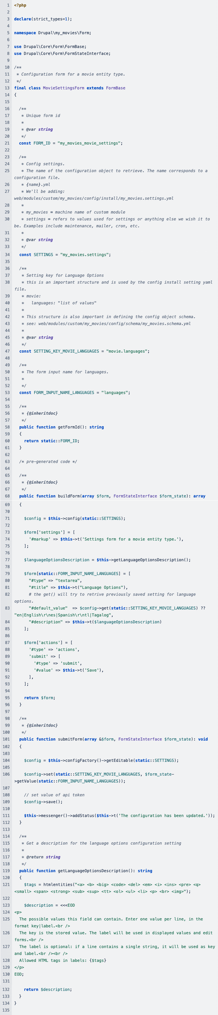 adding the configuration setting to save a list of language options.