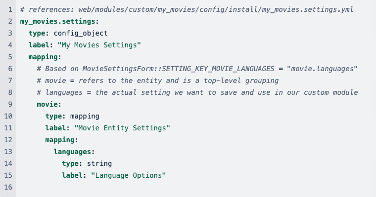 The schema describes the custom module’s settings and is needed by PHPUnit.