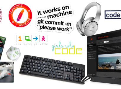 Collage with Headphones, keyboard, codecademy logo, Steam logo, REI advertisement.