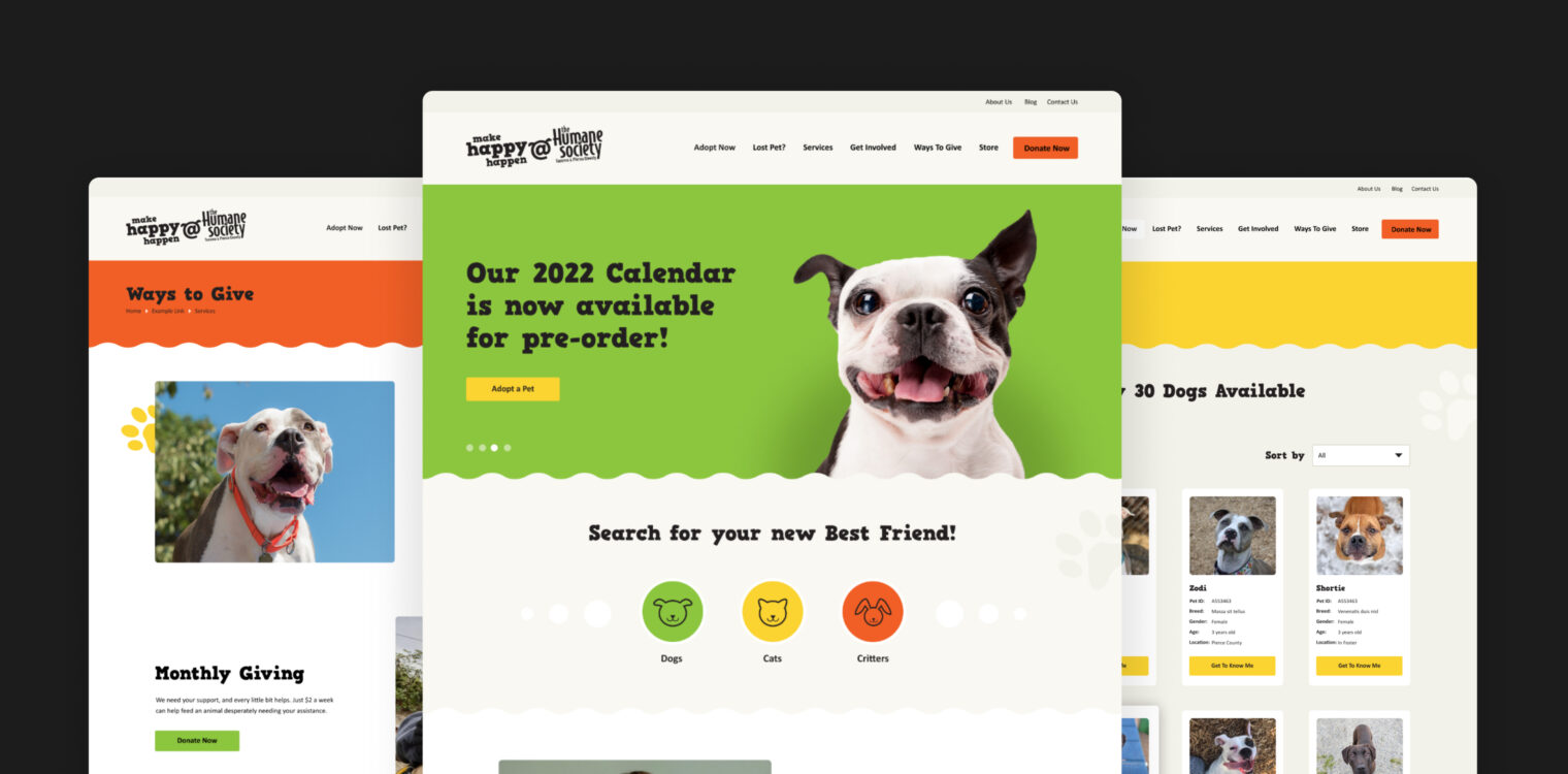 The Humane Society for Tacoma & Pierce County website screenshots
