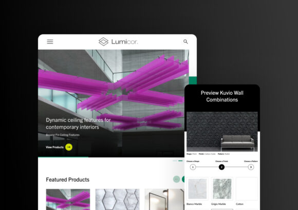 Lumicor website screenshots in desktop and phone view.