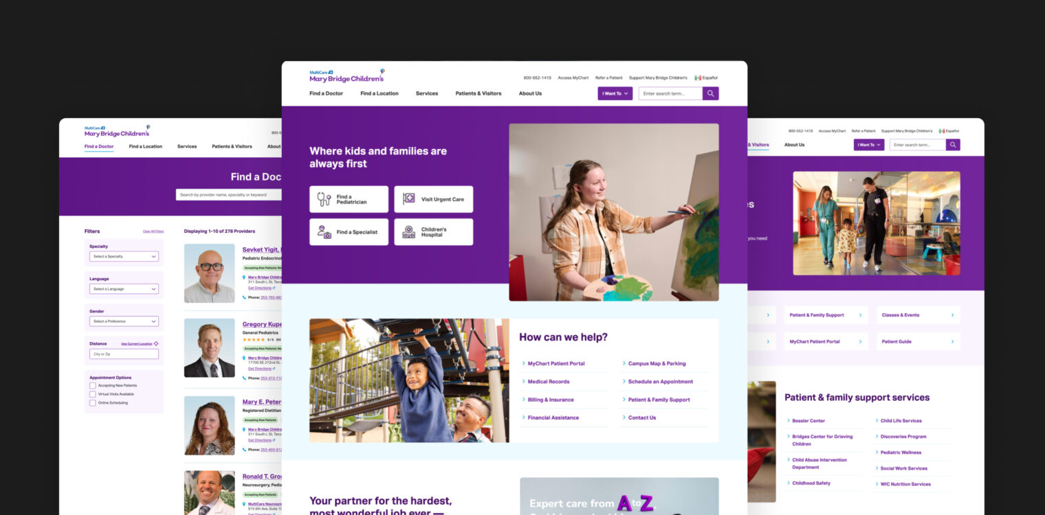 3 images of Mary Bridge Children's website design