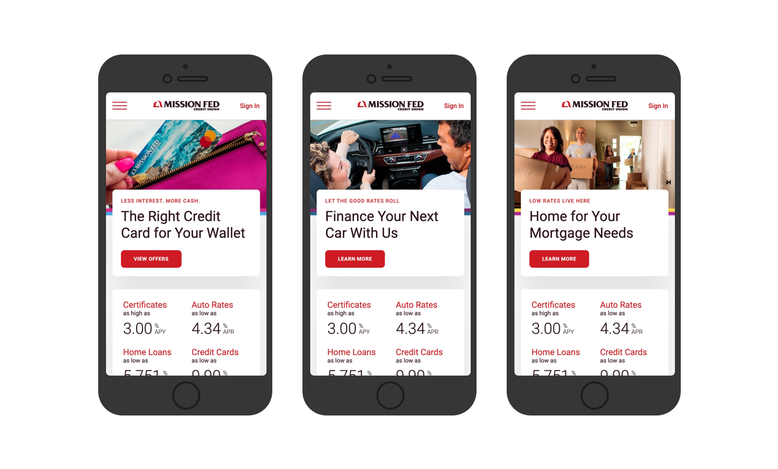 Mission Fed mobile website layout