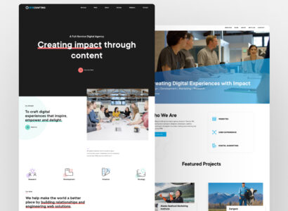 Side by side screenshots of the new SiteCrafting website home page next to the previous website home page.
