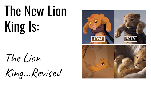 Side by side comparison of Disney's Lion King animated and live action movies.