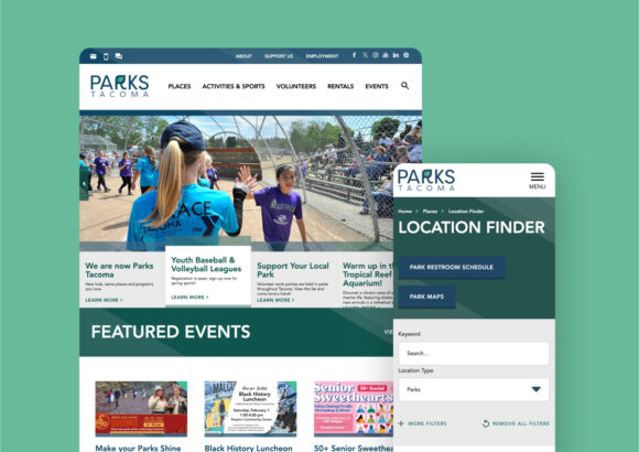 Screenshots of Parks Tacoma home page and location finder