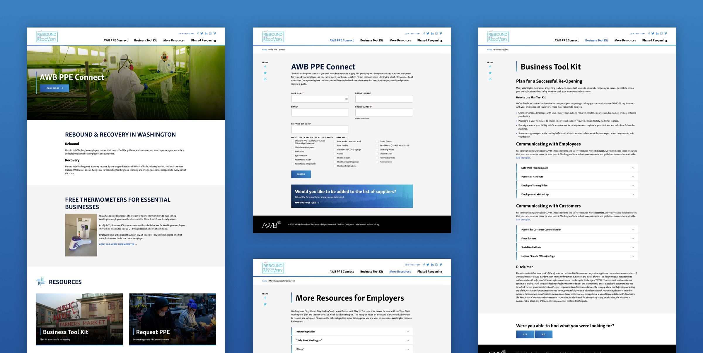 Screenshots of the AWB website.