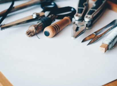 Various tools sitting on a counter.