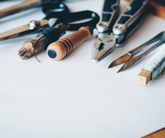 Various tools sitting on a counter.