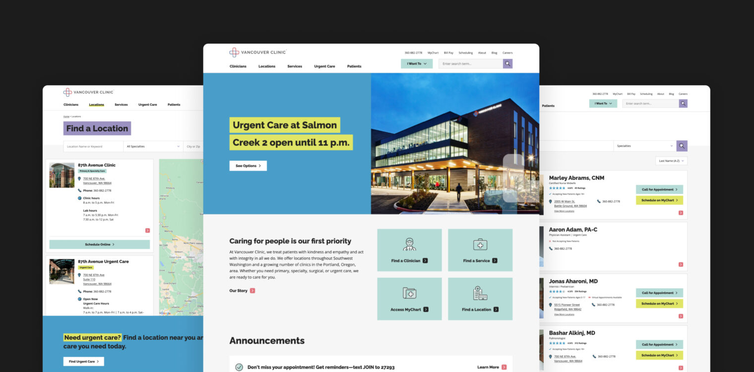 Vancouver Clinic website screenshots