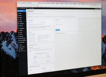 WordPress admin center on the screen of an iMac computer.