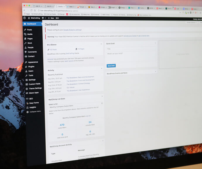 WordPress admin center on the screen of an iMac computer.