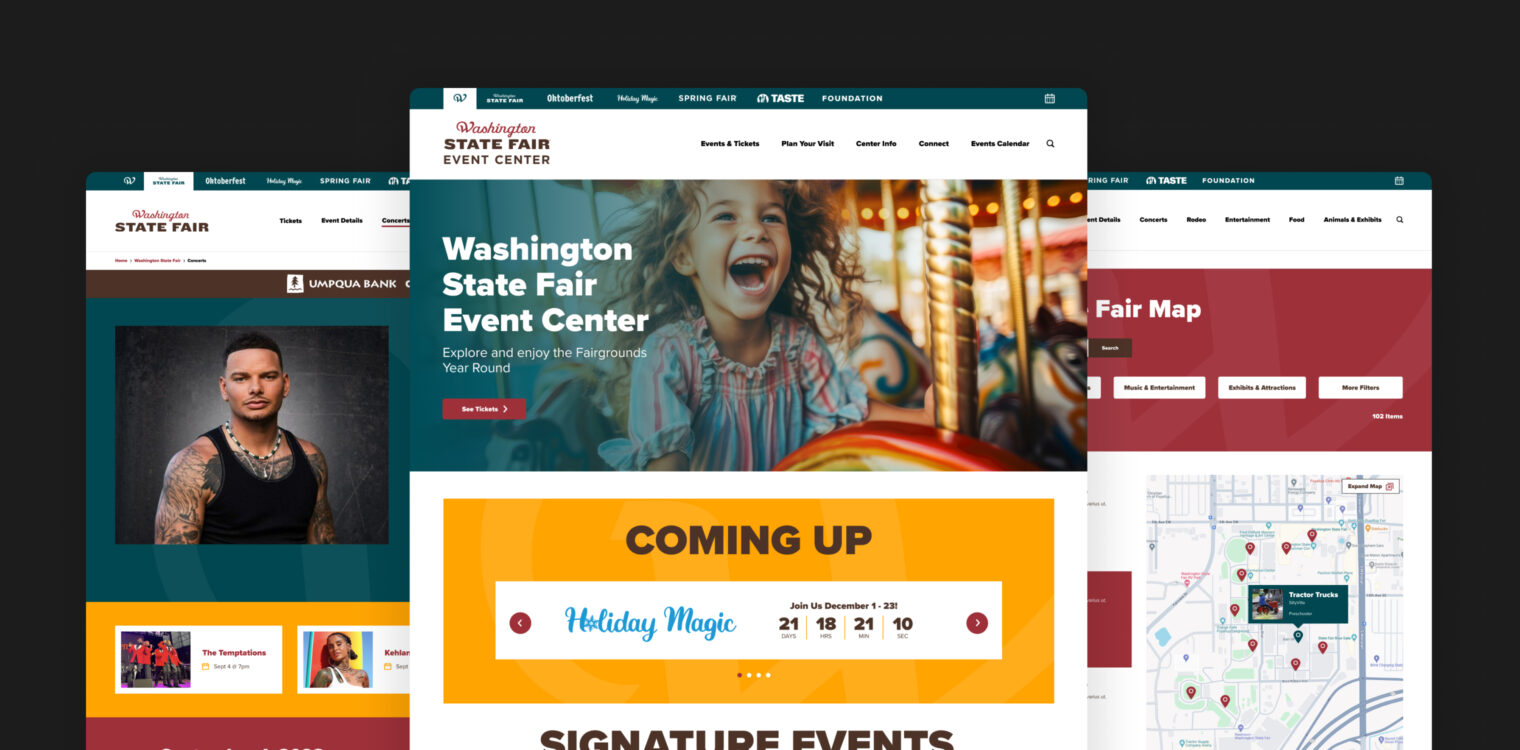Screenshots of redesigned Washington State Fair Event Center's website